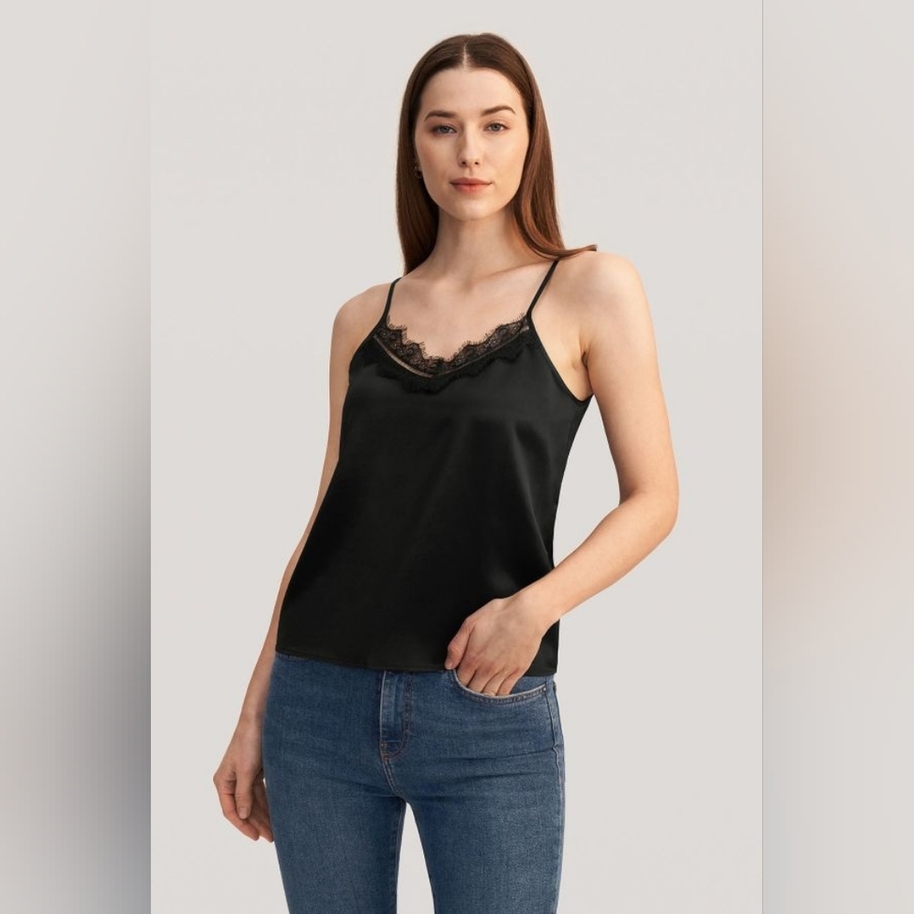 Lilysilk Lace Trim Silk Camisole in Black